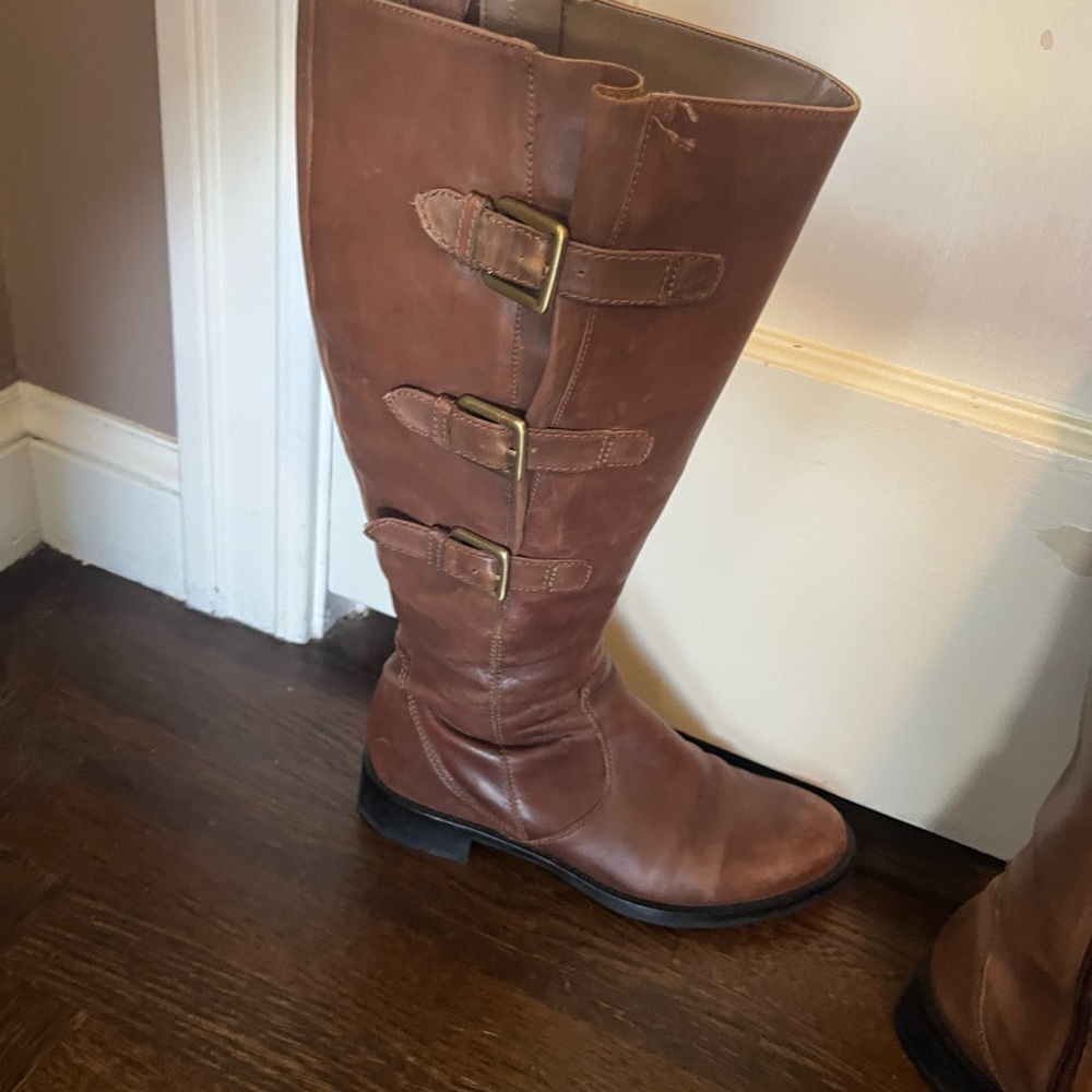 Ecco Brown Combat Moto Boots with Buckle Details